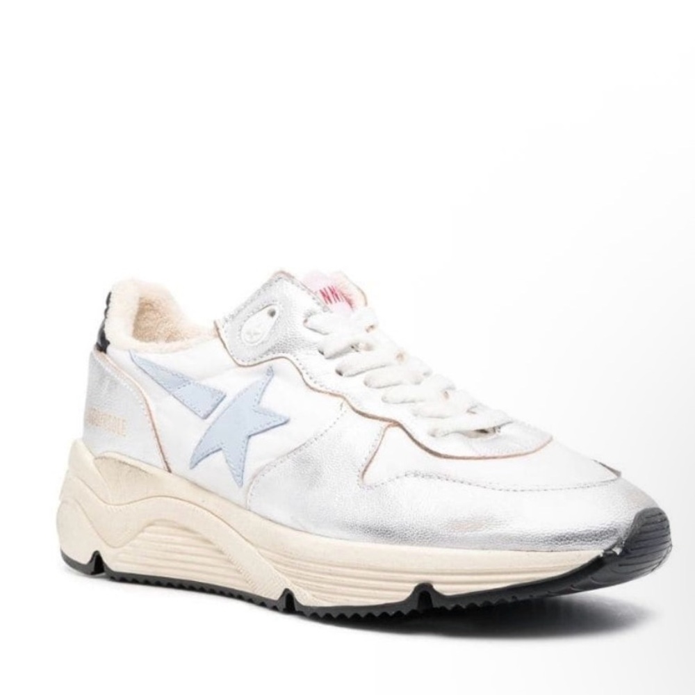 Golden Goose Silver and Cream Sneakers running sole metallic sneaker sz 40 - Picture 3 of 13